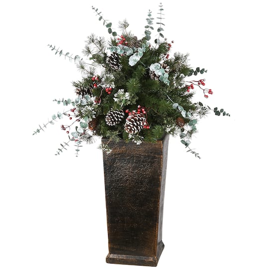 3ft. Pre-Lit Meadow Basin Artificial Christmas Tree in Tall Planter, Warm White LED Lights